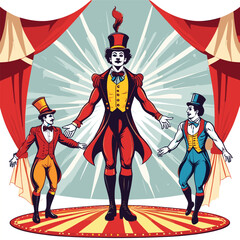 Circus Performers on Stage Vintage Burst Background