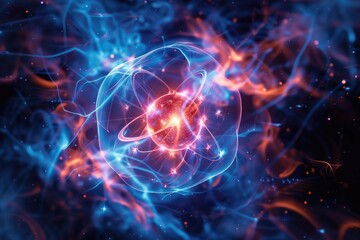 A glowing sphere of blue and red with a yellow center