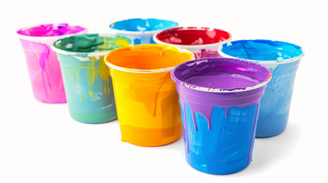 Paint mixing cups for measuring paint ratios isolated on white background