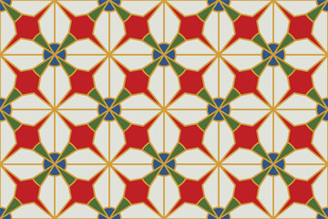 Vector seamless geometric ornamental pattern. Tile mosaic vibrant texture Decorative bright colorful background. Vector repeatable symmetry print