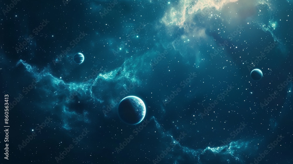 Wall mural beautiful starry sky with planets, abstract cosmic background
