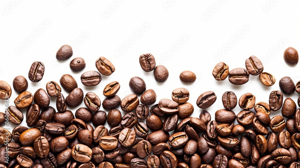 Poster fresh coffee beans on white background for cafe menu generative ai