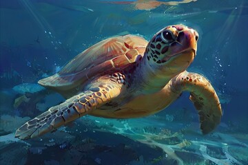 Obraz premium Turtle in oil digital painting style