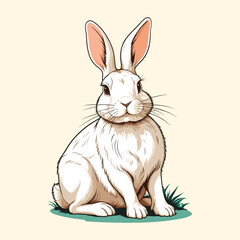 Cute Bunny Engraved Line Drawing Illustration