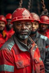 Obraz premium Oil Workers in Red Work Clothes