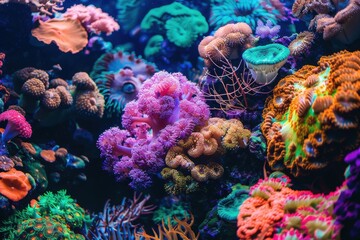 Fototapeta premium Colorful underwater coral community in the depths of the ocean