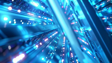 Abstract Blue Lights in Data Center, Generative AI