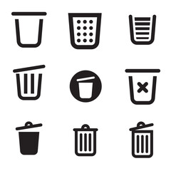 Set of trash icons. Collection delete button symbol 