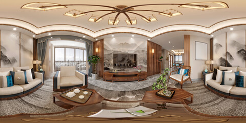 360 degrees home interior, 3d render