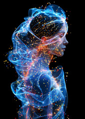 Futuristic Woman with Digital Elements and Glowing Lights in Profile View, futuristic and technology concepts