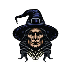 Witch face vintage vector illustration