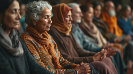 A diverse group of people holding hands in unity during an interfaith event