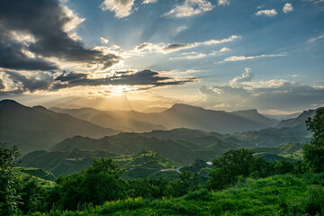 a wonderful sunset on a warm summer evening in the mountains of Dagestan