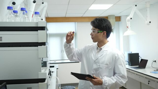 man doctor examing reagent in lab