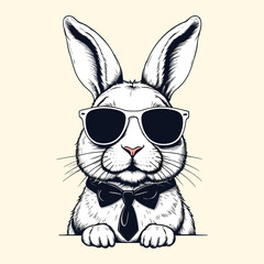 Engraved Rabbit with Sunglasses and Bow Tie Illustration