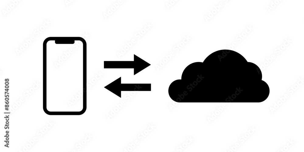 Poster phone cloud sync vector illustration. mobile device cloud connection. network exchange icon.