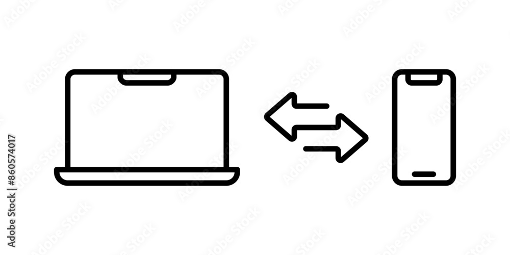 Aufkleber device sync icon. laptop and phone synchronization vector illustration. computer and smartphone conn