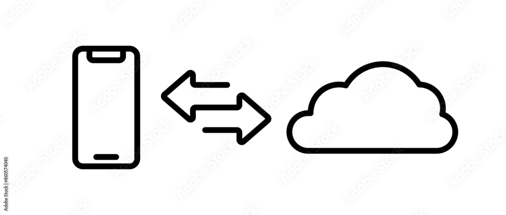 Poster phone cloud sync vector illustration. mobile device cloud connection. network exchange outline icon.