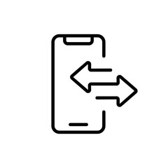 Phone call sync icon. Mobile phone data transfer symbol. Device data exchange process. Device sharing vector illustration. Phone with switch arrows icon. Cloud connection sign.