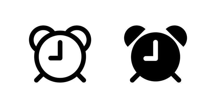 Alarm clock icon. Timer symbol. Retro time watches vector illustration. Deadline icon.