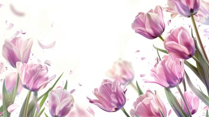 Whimsical Tulips Banner on White Background for Spring Decor Generative AI