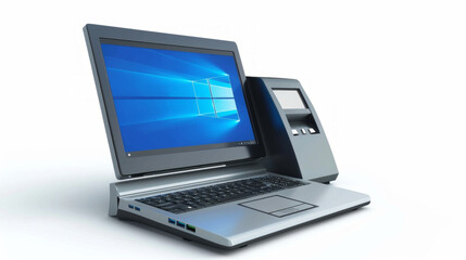 Tablet or laptop computer for accessing ATM manuals and documentation isolated on white background