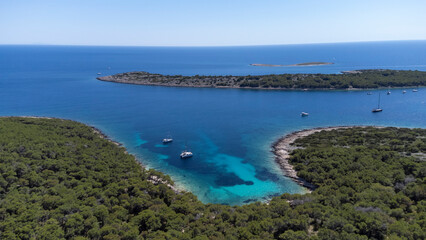 drone view of the Mediterranean coast of the island Zirje in Croatia