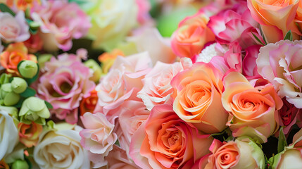 Bridal arrangement Wedding flowers closeup Decoration of roses flowers and ornamental plants closeup selective focus nobody objects luxury artificial bouquet of colorful flowers for ba : Generative AI