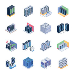 Bundle of Hosting Servers Isometric Icons

