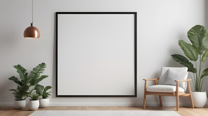 Fototapeta premium Frame mockup, ISO A paper size, Living room wall poster mockup, Interior mockup with house background, living room, Scandinavian style, 3D render, 3D illustration