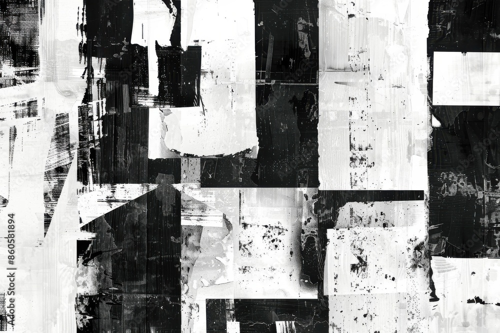 Poster retro distressed monochrome montage backdrop. diverse patterns and forms