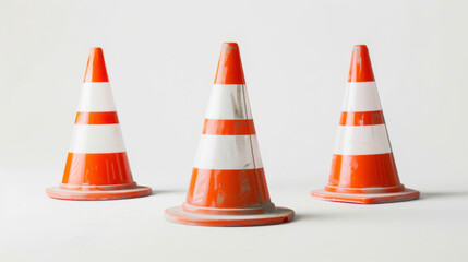 Traffic cones for marking off ATM servicing areas isolated on white background