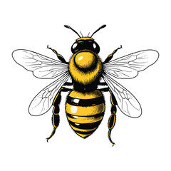 Hand Drawn Buzzing Bee Vibrant Engraved Illustration