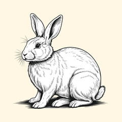 Hand Drawn Cute Bunny Illustration Engraved Illustration