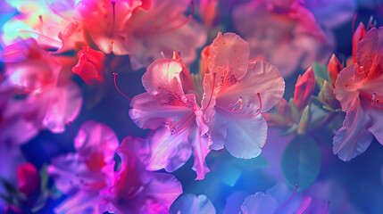 Azalea Flower scan background Scanned flat azalea flower Glitchy abstract distorted azalea flowers Colorful bright photocopy with scanner noise effect for advertising poster or postcar : Generative AI