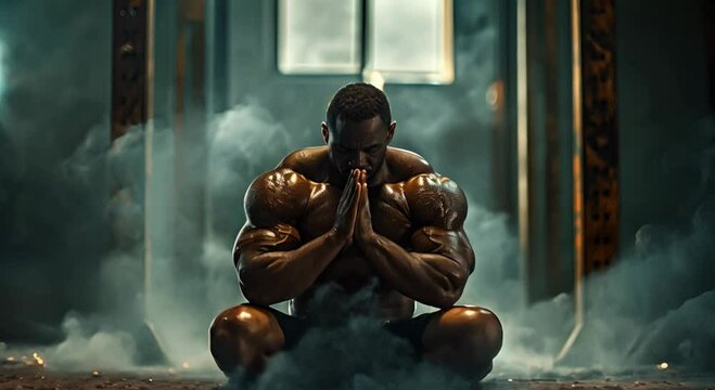 A bodybuilder incorporating mindfulness practices to improve mental clarity and focus