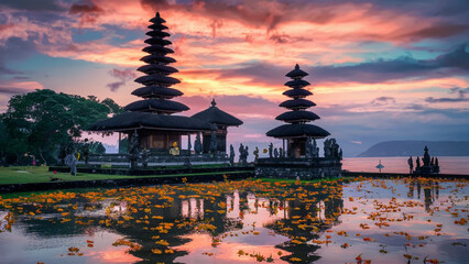 water, bright flower, bali temple © Anee