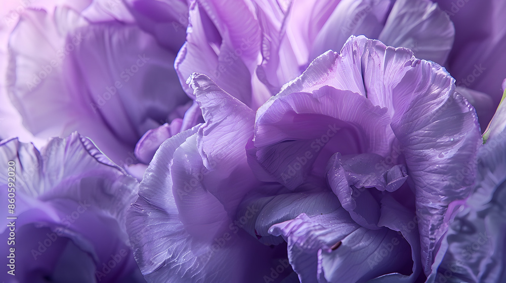 Poster violet eustoma flowers close up macro shot : generative ai