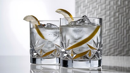 Vodka in glasses with lemon and ice