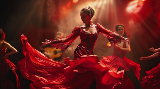 The Flamenco Festival in Seville. holidays in Spain. The girl in Spanish traditional attire. A woman is dancing a traditional Spanish dance