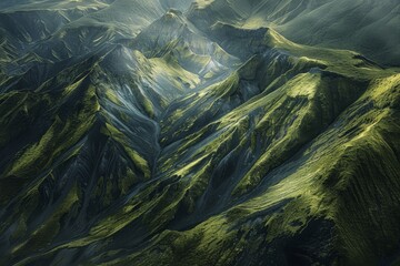 Aerial View of Lush Green Mountains in Iceland