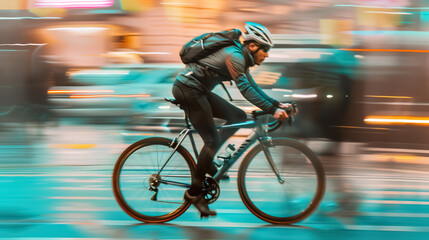 Photo of cyclist in motion, side view in profile