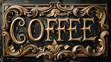 An elegant sign with "Coffee" in a luxurious font 