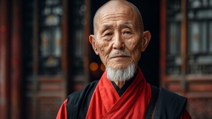 Naklejka premium Senior japanese man taking care of his garden