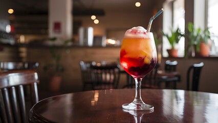 Naklejka premium Peach and berry soda glass in cafe restaurant