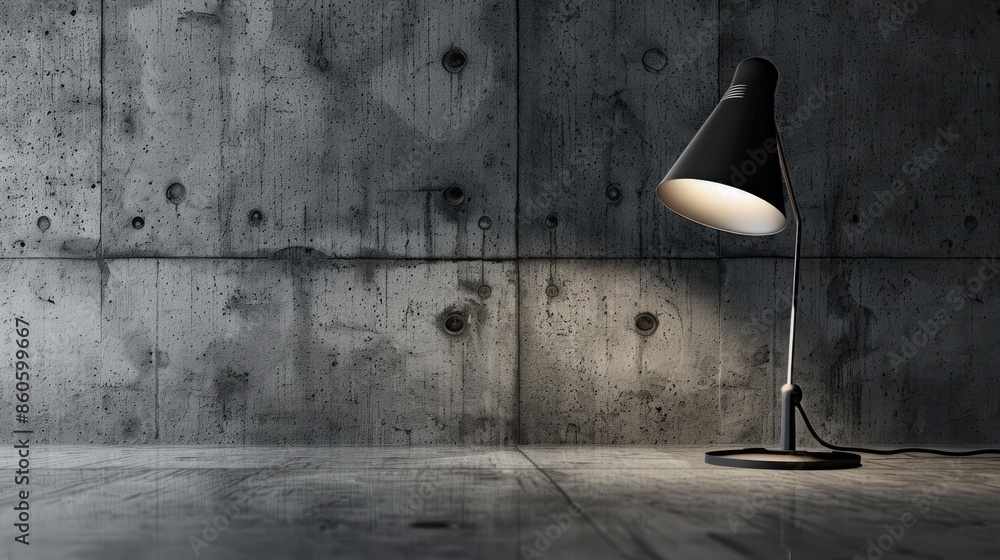 Poster a desk lamp on the table in front of a concrete wall. reading concept. idea