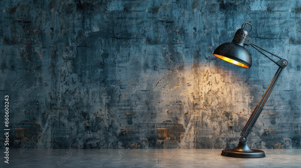Poster a desk lamp on the table in front of a concrete wall. reading concept. idea