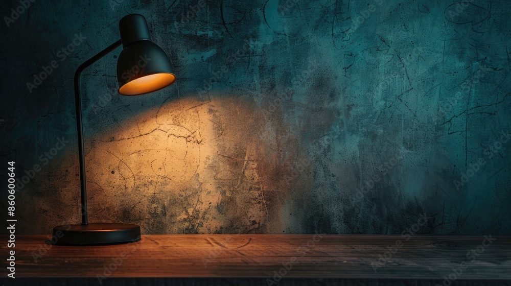 Poster a desk lamp on the table in front of a concrete wall. reading concept. idea