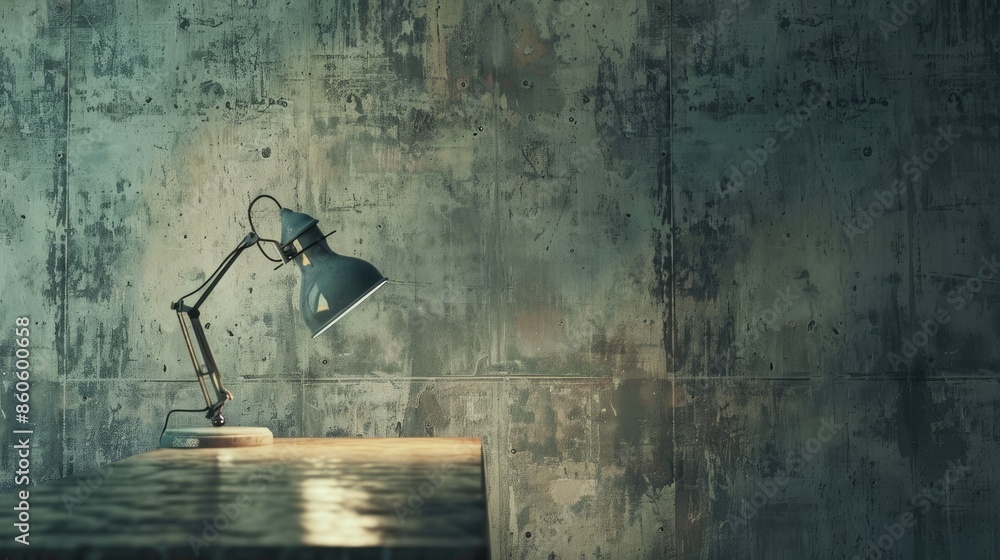 Poster a desk lamp on the table in front of a concrete wall. reading concept. idea