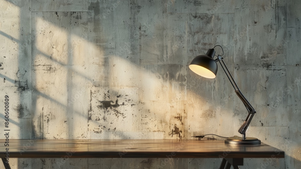 Poster a desk lamp on the table in front of a concrete wall. reading concept. idea